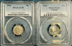 Lot Of 2 Silver Dime US & Canada( 1964 & 1965) As Pictured # (US/Canada 64,65)