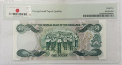 1974 $1 PMG GEM UNC 65 EPQ BAHAMAS CENTRAL BANK NOTE (lowest Price & Free Ship)