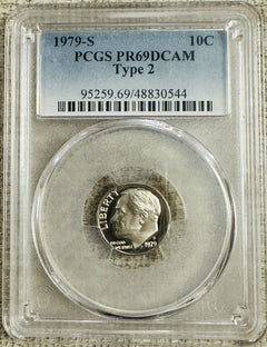 Lot Of 2 Type2 (1979-S) 10C Coins PCGS PR70 & PR69DCAM #605