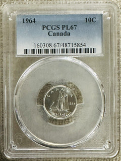 1964 Canada Ten Cents 10c PCGS PL-67 (low Price, Trending @ $69) # CTC 1964-PL67