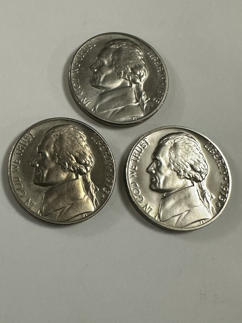 Lot Of 3 1975-S GEM BU PROOF JEFFERSON NICKEL BRILLIANT UNCIRCULATED COIN #57782