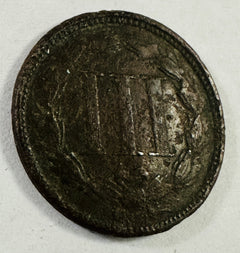 1865  3-Cent Nickel Piece Circulated Civil War Date US Type Coin Dark Toned #3C