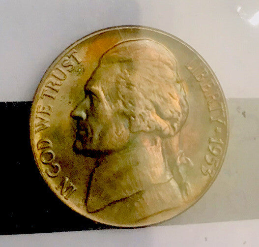 1953 p jefferson nickel rainbow toned Lot #JN01