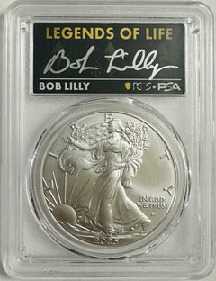 2025 $1 SILVER EAGLE PCGS MS70 FIRST STRIKE LEGENDS OF LIFE Bob Lilly SIGNED