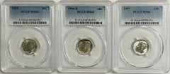 Lot Of 3 Silver Year Run (1955-57) Roosevelt Dimes (PCGS GUIDE PRICE $61) # RD 3