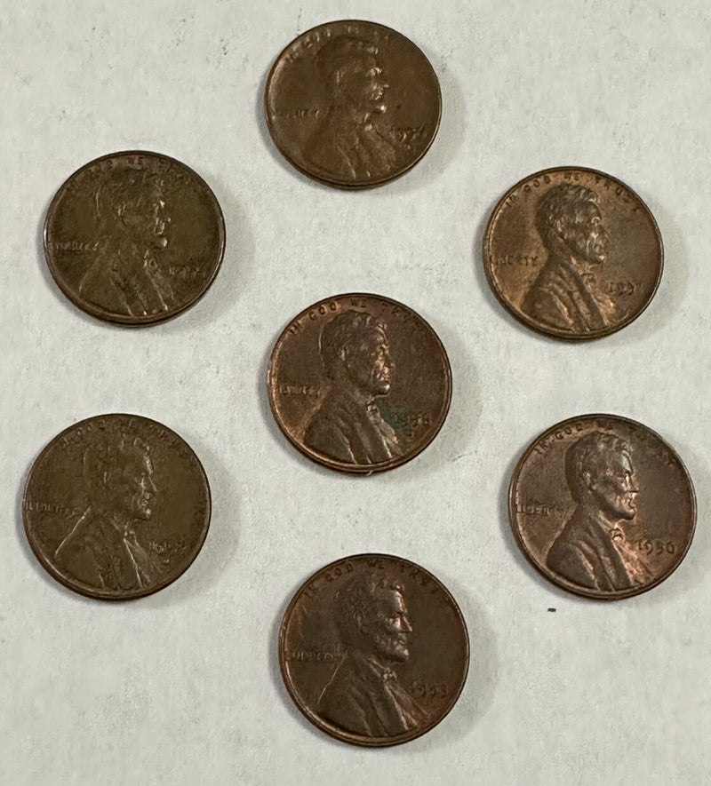 Lot Of 7 AU Lincoln Wheat Cents From 1950’S( Pls Read Description) Lot #p7