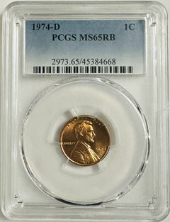 1974-D Lincoln Cent PCGS MS65RB ( Hard Finding In Red Brown) #OA 34