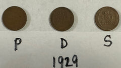1929 P D S Lincoln Wheat Pennies- Free Shipping