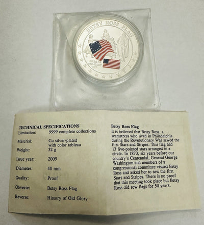 1777 USA History of Silver Glory Commemorative Betsy Ross Flag Coin W/ OGP & COA