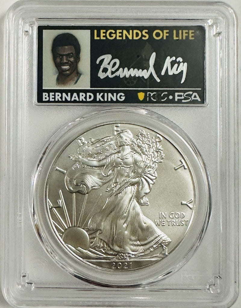 2021 (P) $1 Silver Eagle Emergency T1 PCGS MS70 FS Legends of Life Bernard King