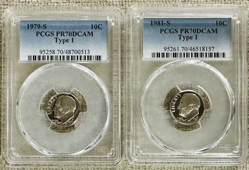 Lot Of 2 Perfect PR70DCAM (1979 & 1981) Type1 Dimes As Pictured #(79,81 Type1)