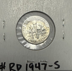 1947 S Roosevelt Dime BU Mint State 90% Silver Obverse Toning # RD 1947-S