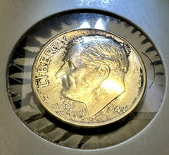 1947 S Roosevelt Dime BU Mint State 90% Silver Obverse Toning # RD 1947-S