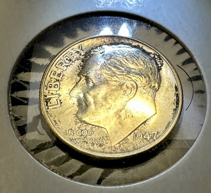 1947 S Roosevelt Dime BU Mint State 90% Silver Obverse Toning # RD 1947-S