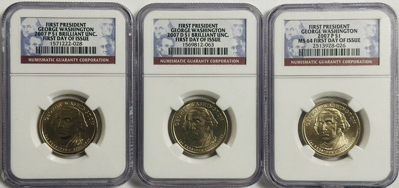 Lot Of 3 P & D 2007 Presidential Dollar NGC GRADED MS64 & Uncirculated # NGC *3