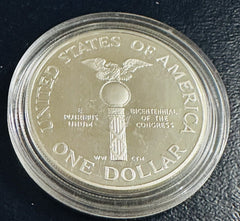 1989-S "PROOF" "US CONGRESS BICENTENNIAL" 90% SILVR DOLLAR LOW MINTAGE 762,198!