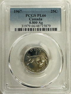 CANADA- 1967- Silver 25 Cents - PCGS PL66 - QEII, Confederation-spotless GEM #57