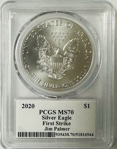 2020 $1 American Silver Eagle 1oz PCGS MS70 FS Legends of Life Jim Palmer