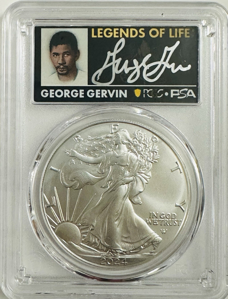 2024 American Silver Eagle 1oz PCGS MS70 FS Legends of Life George Gervin signed