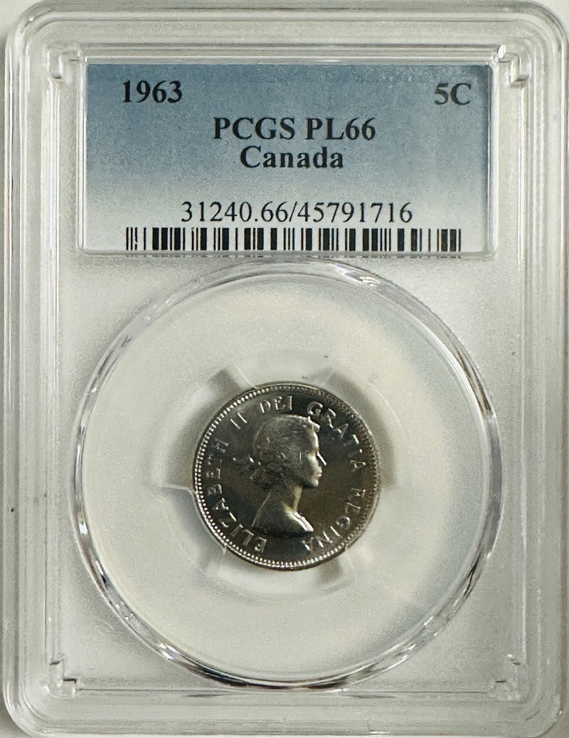 1963 Canada Five Cents PCGS PL-66 (lowest Price~Buy More Save More) #BX 1963PL66
