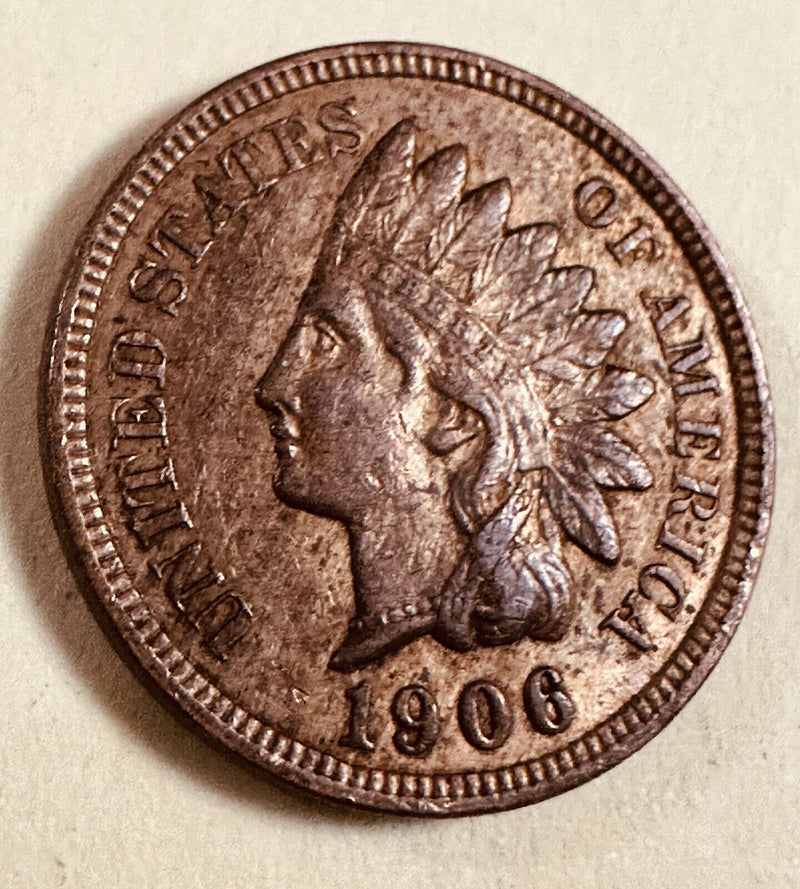 1906 INDIAN HEAD CENT - With LIBERTY & Near 4 DIAMONDS - AU As Pictured # IHP 01