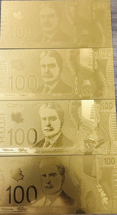 $100 (4) Canada 99.9%  24 Caret Gold Foil Polymer. Lot # Canada100