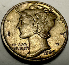 1942 P Mercury Dime Toned AU-Uncirculated Beauty  Lot # MD 1942-P TD