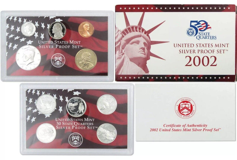 2002 Silver Proof Complete Set U.S. Mint Original Government Packaging OGP COA