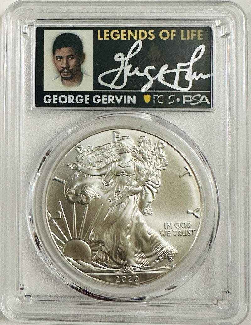 2020 American Silver Eagle 1oz PCGS MS70 FS Legends of Life George Gervin signed