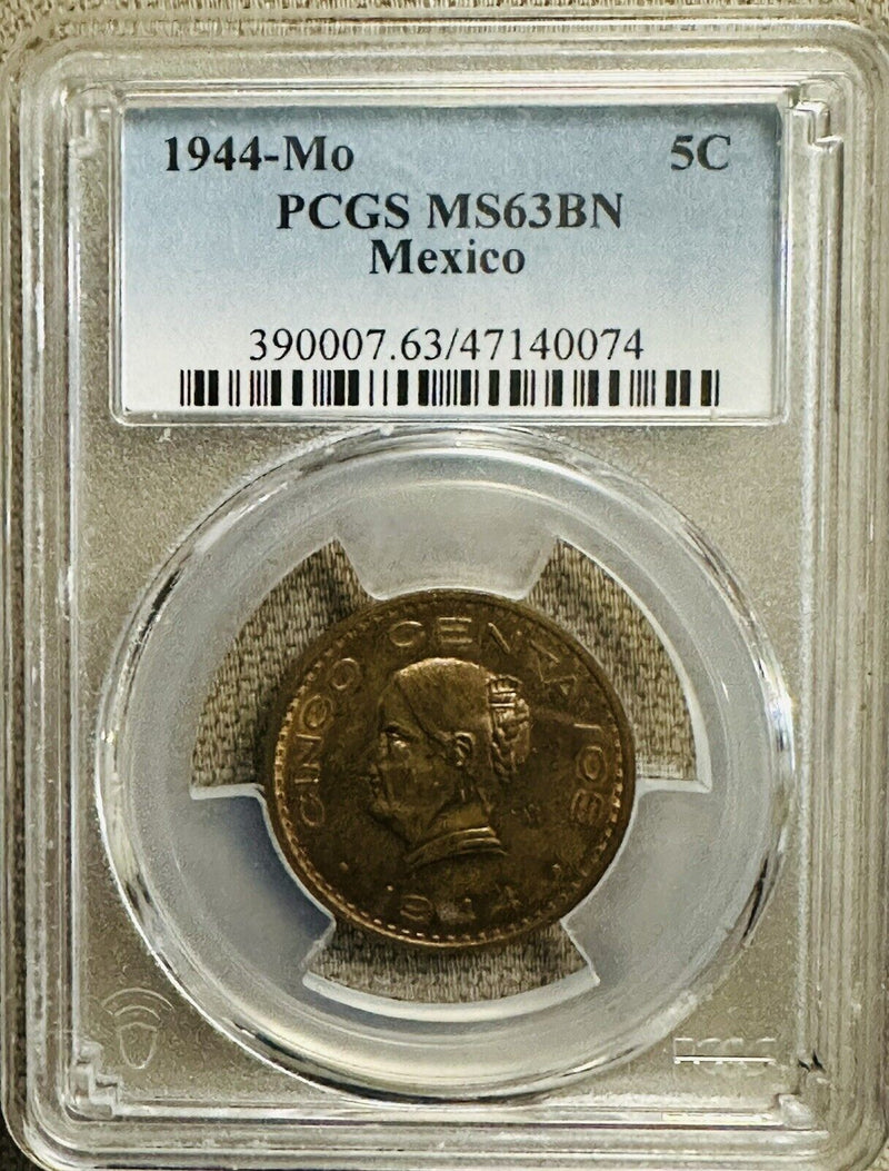 1944 Mo Mexico 5 Centavos PCGS MS63BN# M5C 1944-MO MS63BN