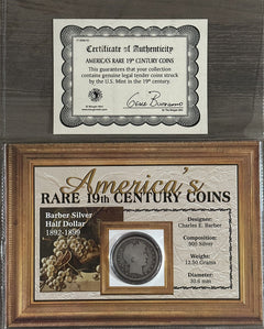 1907-O Barber Half Dollar 90% Silver In A Beautiful Frame W/Certif. Of Authentic