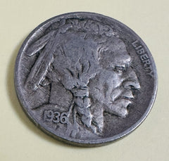1936-D 5C Buffalo Nickel Full Date & Partial Horn As Pictured # BN 497-110