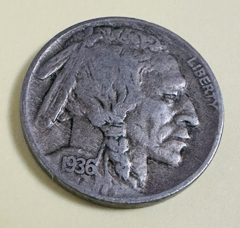 1936-D 5C Buffalo Nickel Full Date & Partial Horn As Pictured # BN 497-110