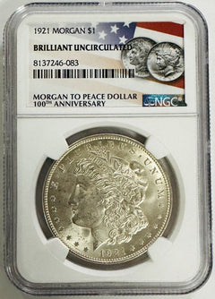 1921 Morgan Silver Dollar NGC Brilliant UNC (Morgan To Peace 100th Anniversary)
