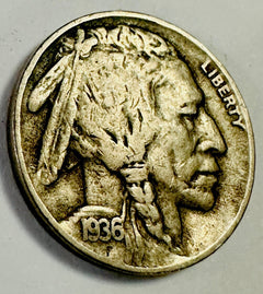 1936-D 5C Buffalo Nickel Full Date W/ Partial Horn Lot# BN 1936-D FDPH