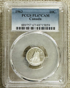 1963 Canada  Gem PL Silver Ten Cents  Dime   PCGS PL 67 Cam # CTC PL67CAM (01)