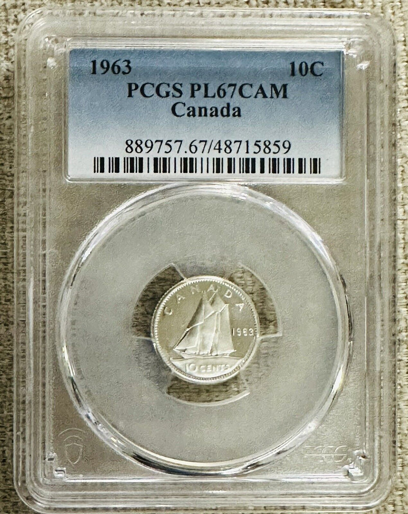 1963 Canada  Gem PL Silver Ten Cents  Dime   PCGS PL 67 Cam # CTC PL67CAM (01)