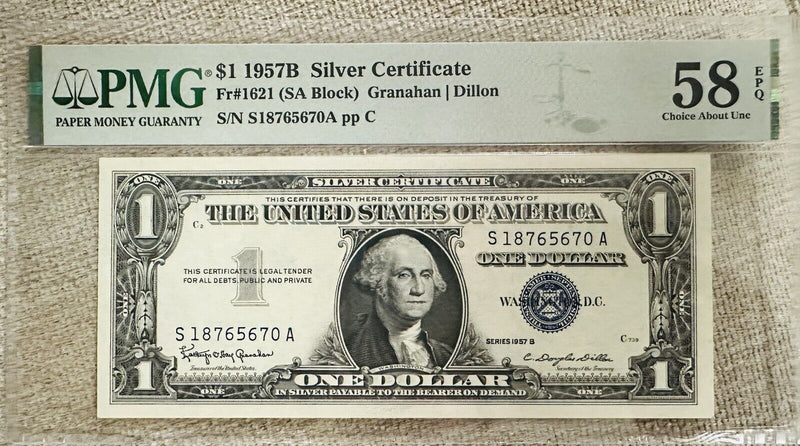 1957B $1 Silver Certificate Fr. 1621 (SA Block) - PMG 58 EPQ(lowest Price)
