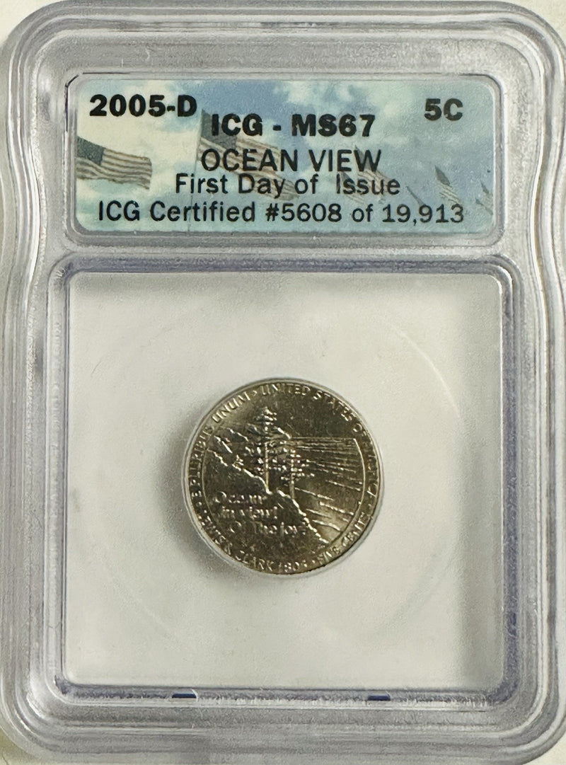 2005 D  Jefferson Nickel ICG MS-67 Ocean View First DOI ( Low Price) #OA 198