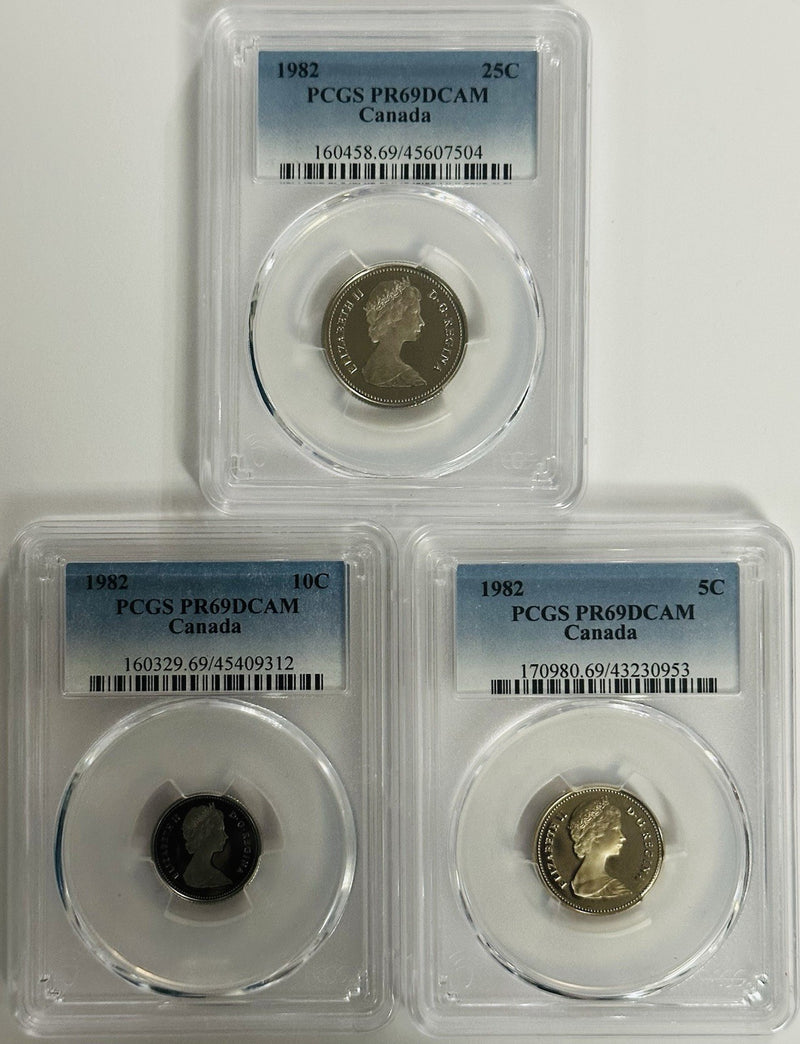 50% Off Lot Of 3 Canadian 1982 Coins PCGS PR69DCAM ($14.99 Regular $30) # OA 154