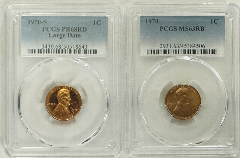 Lot Of 2 PCGS Graded Lincoln Memorial Cents (1970-S & 1970-P) As Pictured #OA 42