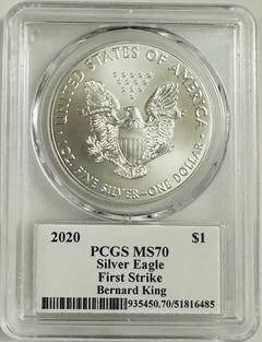 2020 $1 Silver Eagle PCGS MS70 FS Legends of Life Bernard King # OA 130