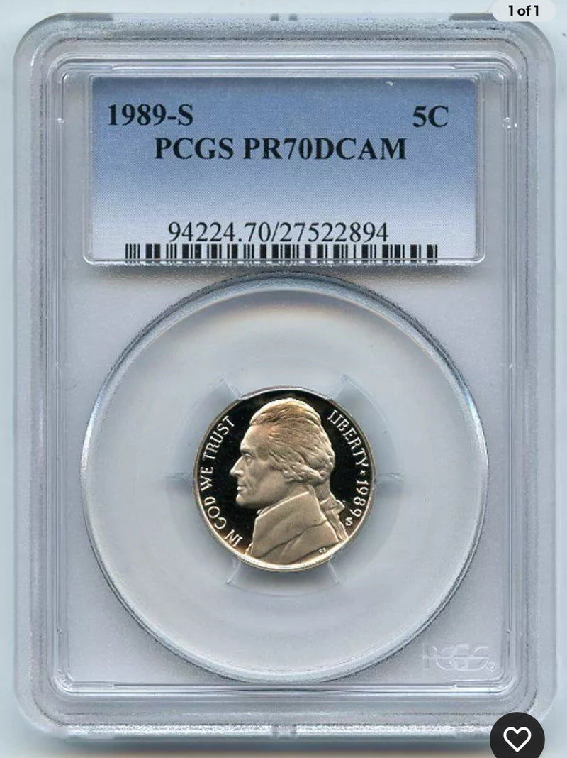 1989 S 5C Jefferson Nickel Proof PCGS PR70DCAM #02 ( Lowest Price On eBay)