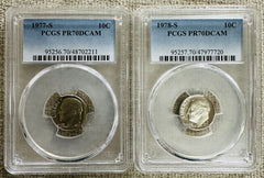 1970's Lot Of 2 Roosevelt Dimes Perfect PR70DCAM (Low Price) #77,78 PR70