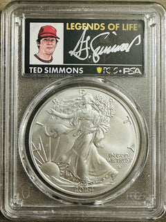 2024 $1 American Silver Eagle 1oz PCGS MS70 FS Legends of Life Ted Simmons