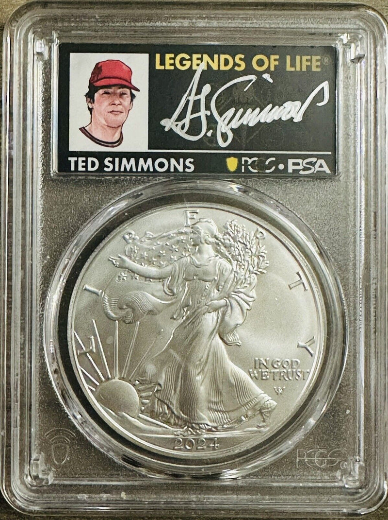 2024 $1 American Silver Eagle 1oz PCGS MS70 FS Legends of Life Ted Simmons