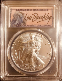 2019 $1 American Silver Eagle Dollar 1st Day Issue MS70 Leonard Buckley Lot 206
