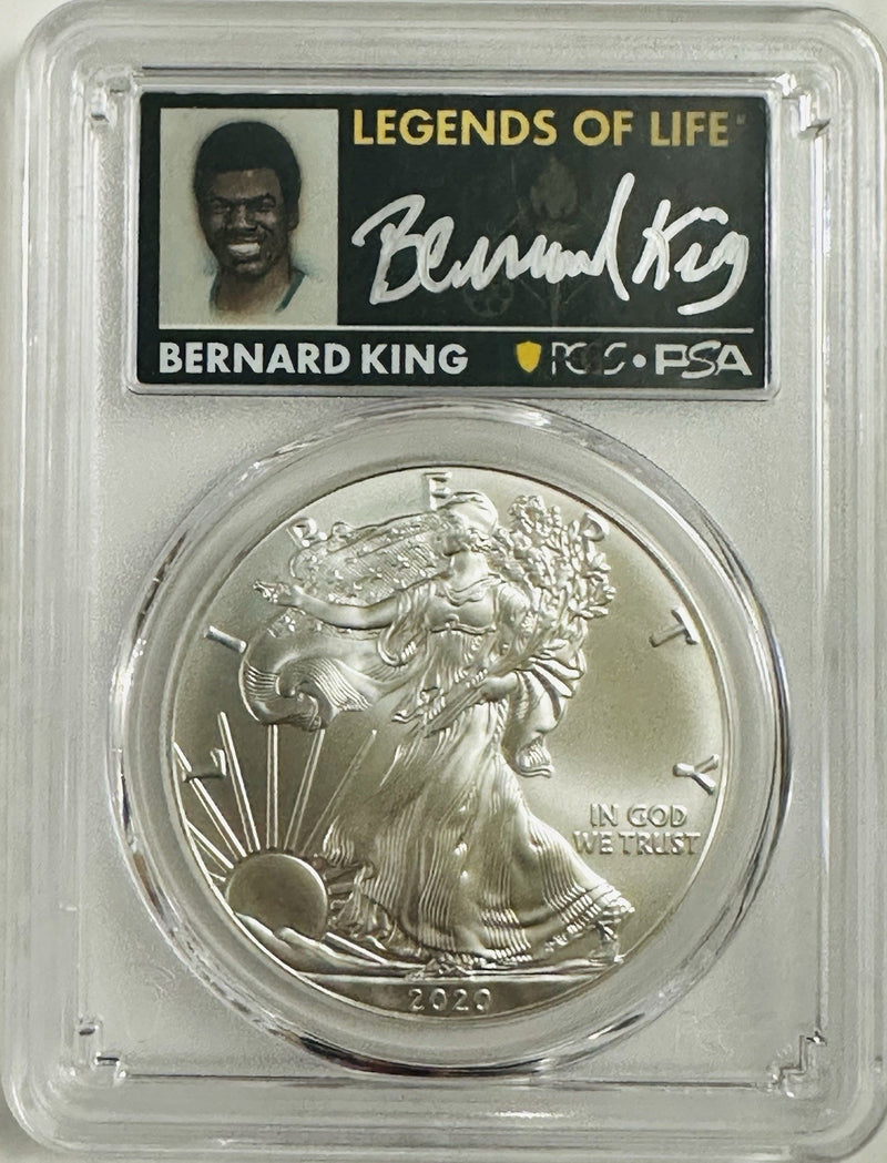 2020 $1 Silver Eagle PCGS MS70 FS Legends of Life Bernard King # OA 130