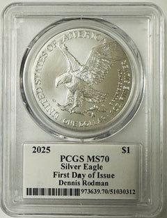 2025  $1 American Silver Eagle 1oz PCGS MS70 FDOI Legends of Life Dennis Rodman
