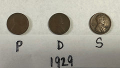 1929 P D S Lincoln Wheat Pennies- Free Shipping